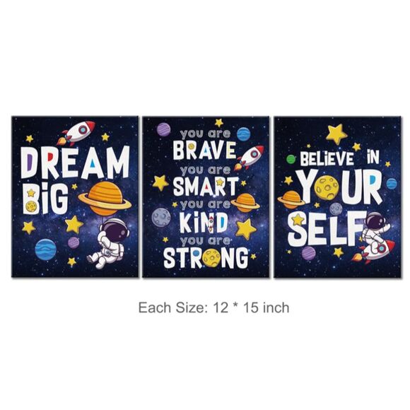 🚀 Yuzi-n Outer Space Kids Wall Art – Set of 3 – 12x15 - Picture 2 of 4